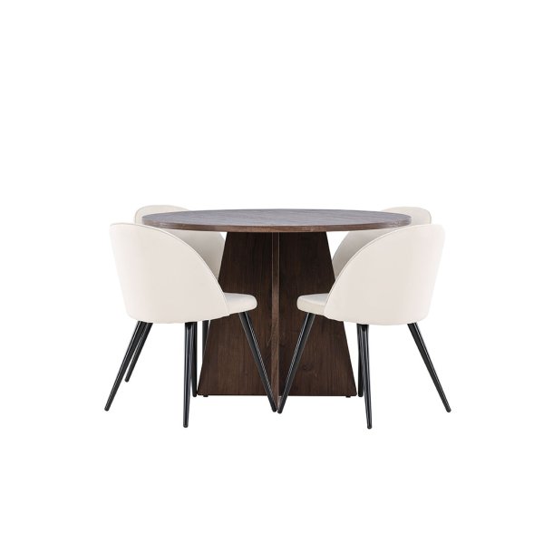 Bootcut Essgruppe Tisch Ø110cm und 4 Velours Stühle mocca.