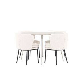 Plaza Essgruppe Tisch Ø120cm und 4 Boucle Stühle beige.