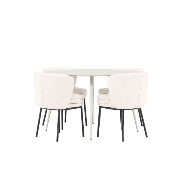 Plaza Essgruppe Tisch Ø120cm und 4 Boucle Stühle beige.