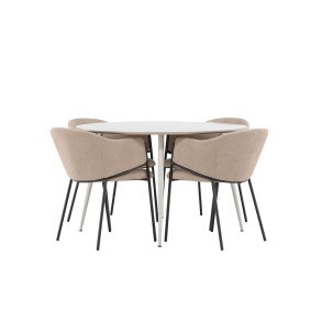 Plaza Essgruppe Tisch Ø120cm und 4 Stühle mit Armlehnen beige.
