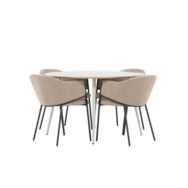 Plaza Essgruppe Tisch Ø120cm und 4 Stühle mit Armlehnen beige.