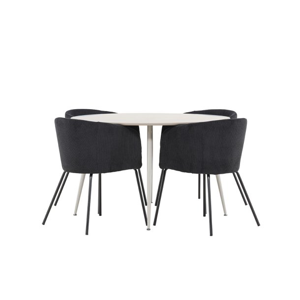 Plaza Essgruppe Tisch Ø120cm und 4 Flöhl Stühle mit Armlehnen beige.