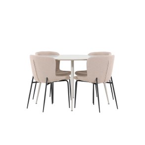 Plaza Essgruppe Tisch Ø120cm und 4 Boucle Stühle beige.