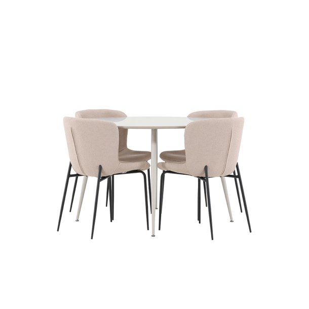 Plaza Essgruppe Tisch Ø120cm und 4 Boucle Stühle beige.