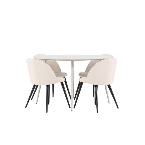 Plaza Essgruppe Tisch Ø120cm und 4 Velours Stühle beige.