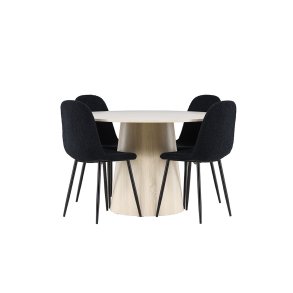 Lanzo Essgruppe Tisch Ø120cm und 4 Teddy Stühle whitewash.