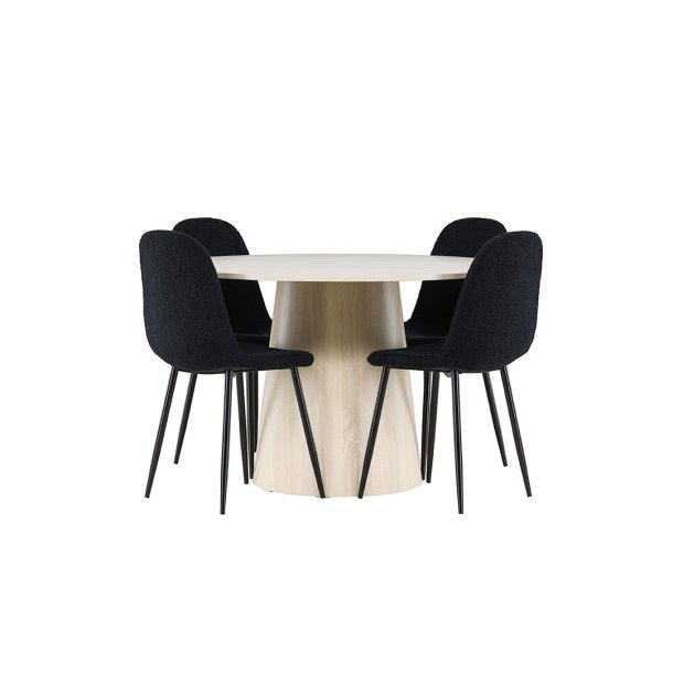 Lanzo Essgruppe Tisch Ø120cm und 4 Teddy Stühle whitewash.