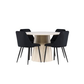 Lanzo Essgruppe Tisch Ø120cm und 4 Velours Stühle whitewash.