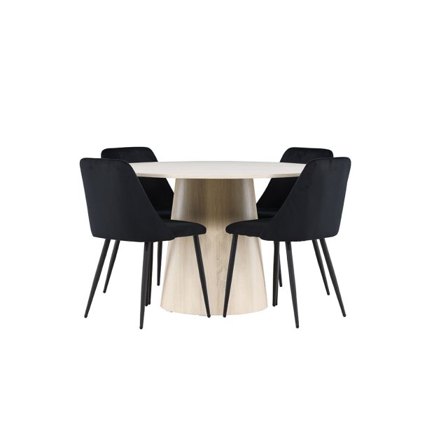 Lanzo Essgruppe Tisch Ø120cm und 4 Velours Stühle whitewash.