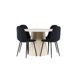 Lanzo Essgruppe Tisch Ø120cm und 4 Velours Stühle whitewash.