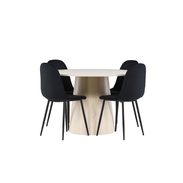 Lanzo Essgruppe Tisch Ø120cm und 4 Velours Stühle whitewash.