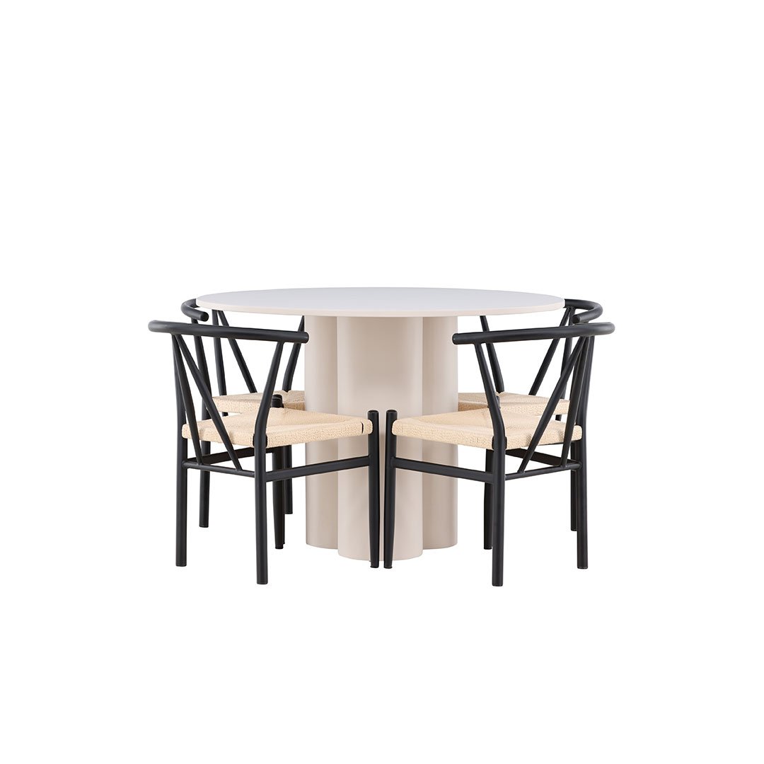 Olivia spisegrupper bord Ø110cm og 4 stoler med armlene stabelbar beige ...