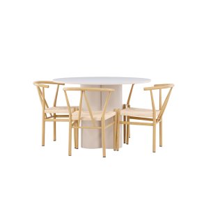 Olivia Essgruppe Tisch Ø110cm und 4 Stühle mit Armlehnen stapelbar beige.
