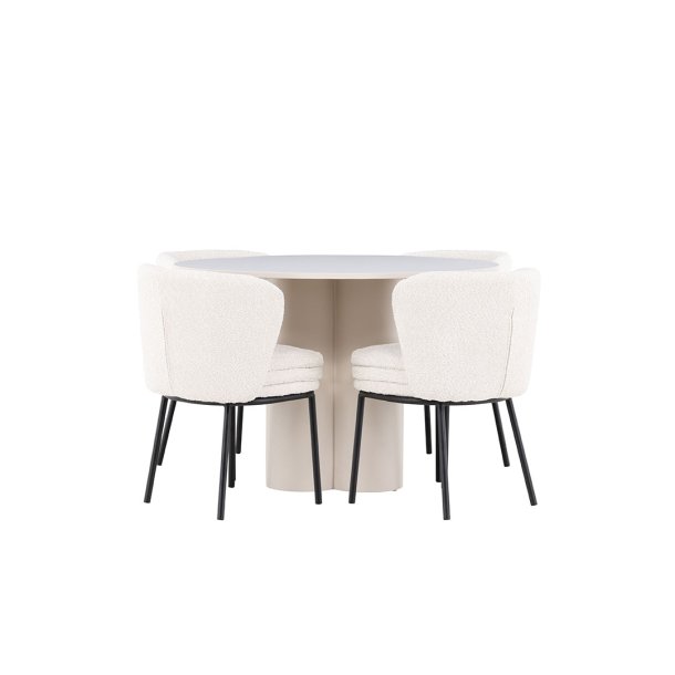 Olivia Essgruppe Tisch Ø110cm und 4 Boucle Stühle beige.