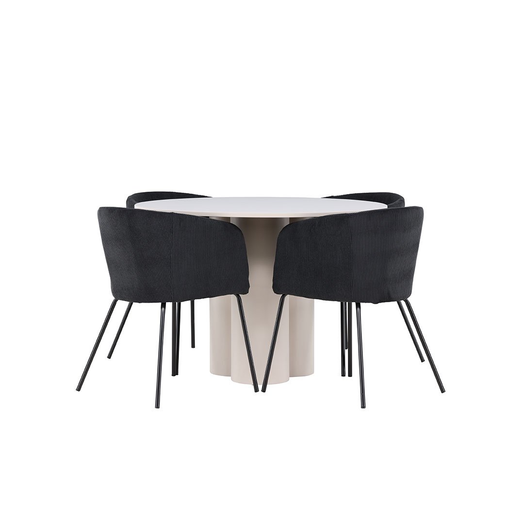 Olivia spisegrupper bord Ø110cm og 4 fløyel stoler med armlene beige ...