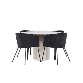 Olivia Essgruppe Tisch Ø110cm und 4 Flöhl Stühle mit Armlehnen beige.