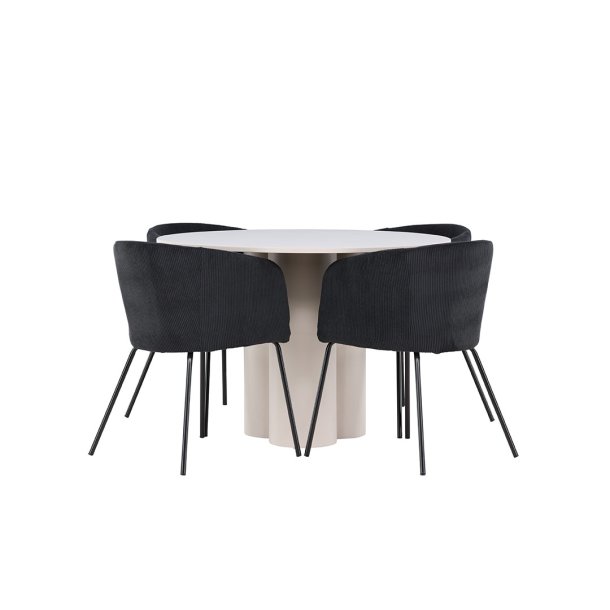 Olivia Essgruppe Tisch Ø110cm und 4 Flöhl Stühle mit Armlehnen beige.