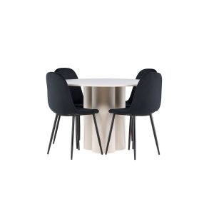 Olivia Essgruppe Tisch Ø110cm und 4 Velours Stühle beige.