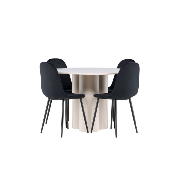 Olivia Essgruppe Tisch Ø110cm und 4 Velours Stühle beige.