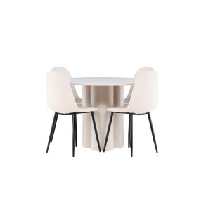 Olivia Essgruppe Tisch Ø110cm und 4 Velours Stühle beige.