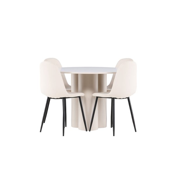 Olivia Essgruppe Tisch Ø110cm und 4 Velours Stühle beige.