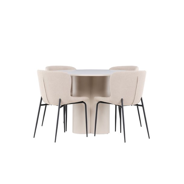 Olivia Essgruppe Tisch Ø110cm und 4 Boucle Stühle beige.