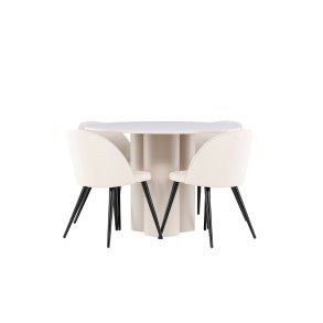 Olivia eethoek tafel �110cm en 4 velours stoelen beige.