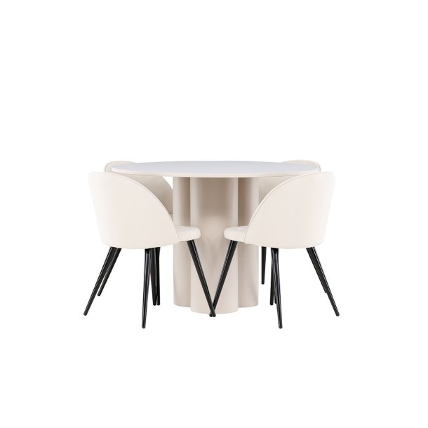 Olivia eethoek tafel �110cm en 4 velours stoelen beige.