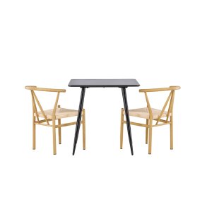 Polar spisegrupper bord 75x75cm og 2 stoler med armlene stabelbar svart.