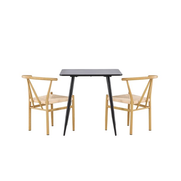 Polar spisegrupper bord 75x75cm og 2 stoler med armlene stabelbar svart.