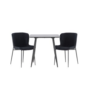 Polar spisegrupper bord 75x75cm og 2 teddy stoler svart.