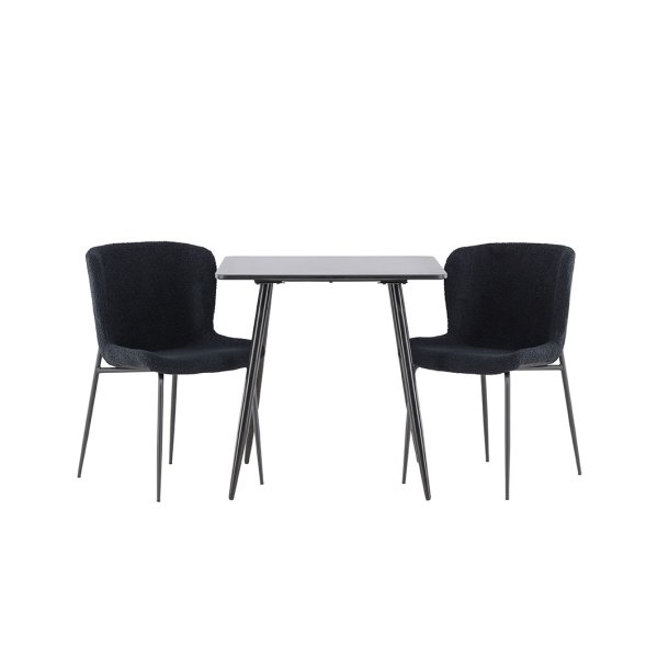 Polar spisegrupper bord 75x75cm og 2 teddy stoler svart.