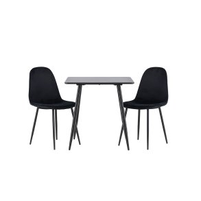 Polar spisegrupper bord 75x75cm og 2 velour stoler svart.