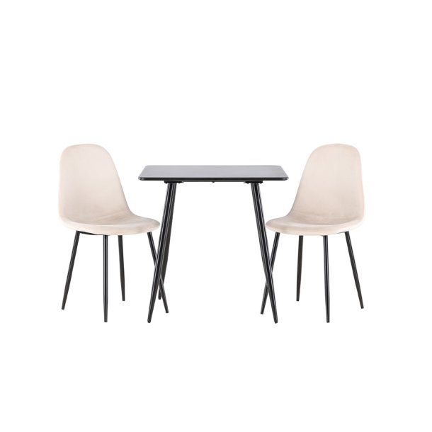 Polar eethoek tafel 75x75cm en 2 velours stoelen zwart.