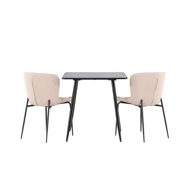 Polar spisegrupper bord 75x75cm og 2 boucle stoler svart.