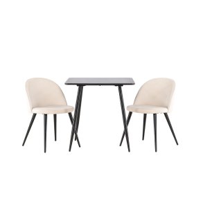 Polar spisegrupper bord 75x75cm og 2 velour stoler svart.