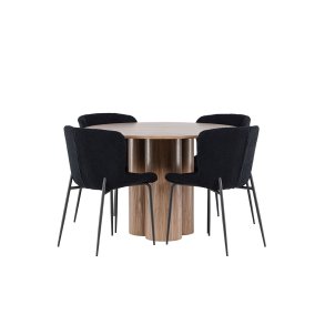 Olivia Essgruppe Tisch Ø110cm und 4 Teddy Stühle braun.