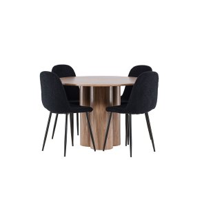 Olivia Essgruppe Tisch Ø110cm und 4 Teddy Stühle braun.