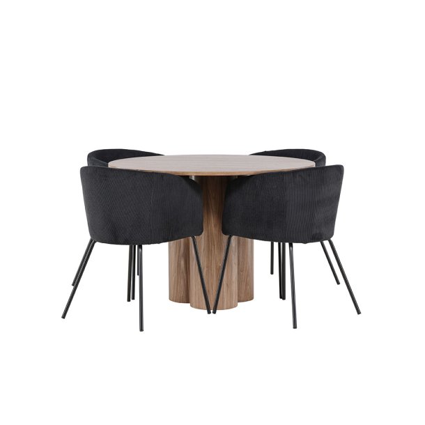 Olivia Essgruppe Tisch Ø110cm und 4 Flöhl Stühle mit Armlehnen braun.