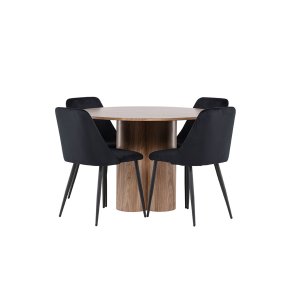 Olivia Essgruppe Tisch Ø110cm und 4 Velours Stühle braun.