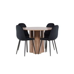 Olivia Essgruppe Tisch Ø110cm und 4 Velours Stühle braun.