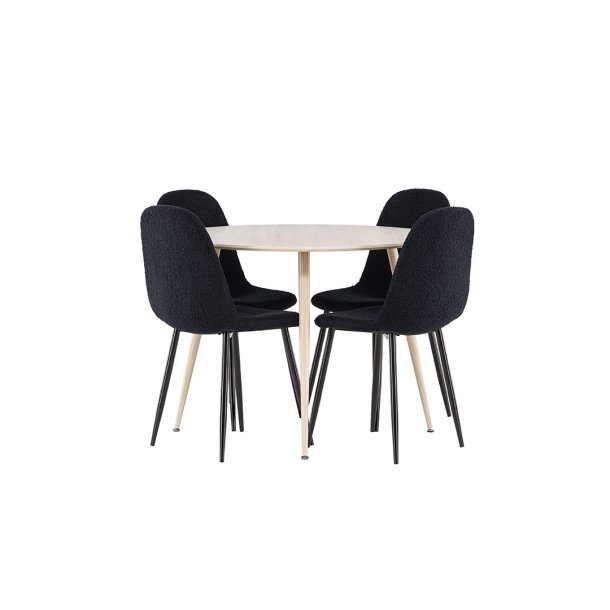 Plaza Essgruppe Tisch Ø100cm und 4 Teddy Stühle whitewash.