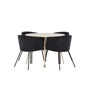 Plaza Essgruppe Tisch Ø100cm und 4 Flöhl Stühle mit Armlehnen whitewash.