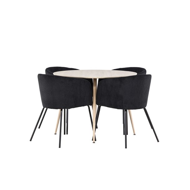 Plaza Essgruppe Tisch Ø100cm und 4 Flöhl Stühle mit Armlehnen whitewash.