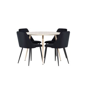 Plaza Essgruppe Tisch Ø100cm und 4 Velours Stühle whitewash.