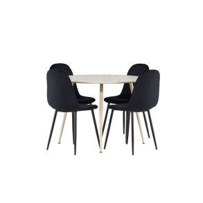 Plaza Essgruppe Tisch Ø100cm und 4 Velours Stühle whitewash.