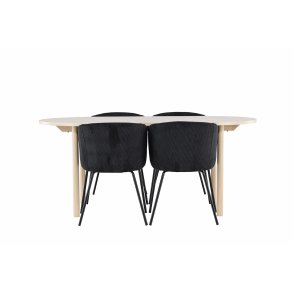 Andy Essgruppe Tisch 90x180cm und 4 Velours Stühle mit Armlehnen whitewash.