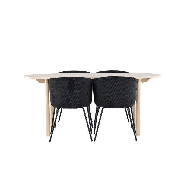 Andy Essgruppe Tisch 90x180cm und 4 Velours Stühle mit Armlehnen whitewash.