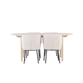 Andy Essgruppe Tisch 90x180cm und 4 Boucle Stühle whitewash.