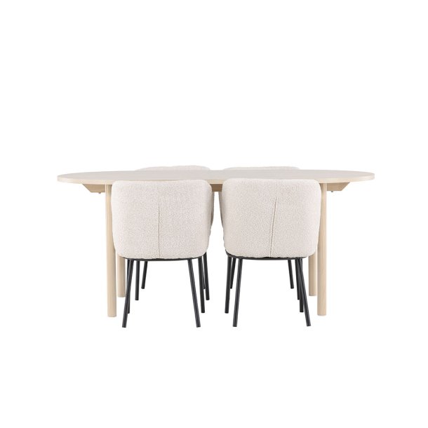 Andy Essgruppe Tisch 90x180cm und 4 Boucle Stühle whitewash.